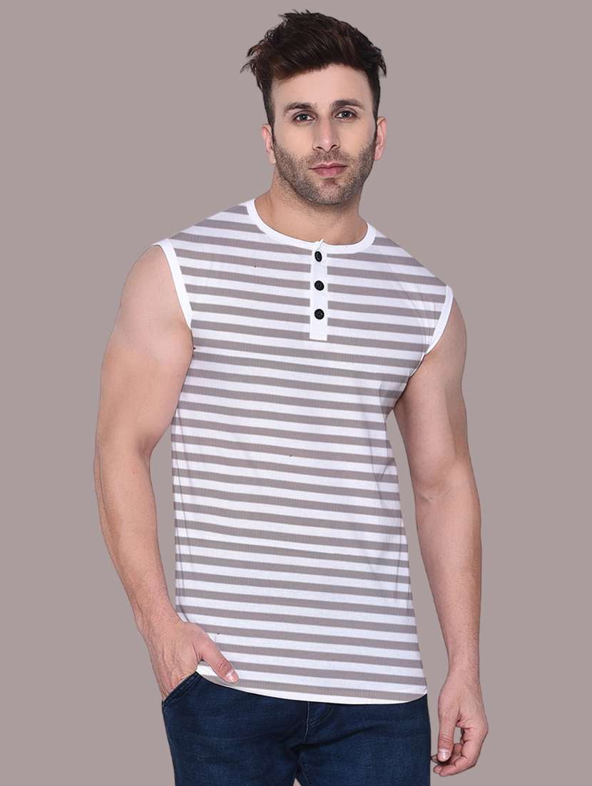 men slim fit striped sleeveless t-shirt