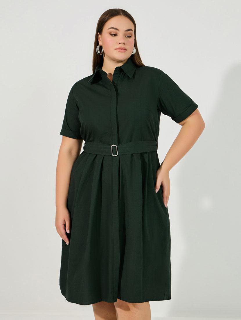 women green solid short sleeve a-line dress - 21631995 -  Standard Image - 1