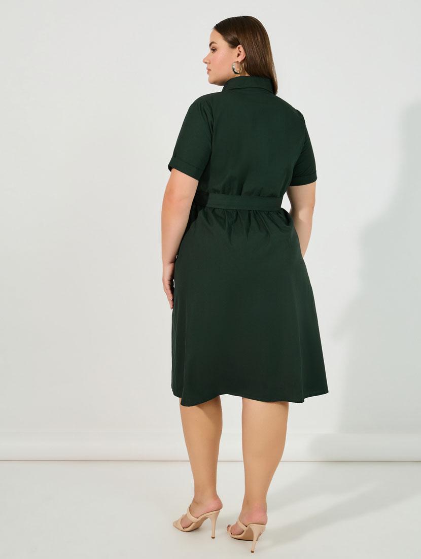 women green solid short sleeve a-line dress - 21631995 - Standard Image - 4