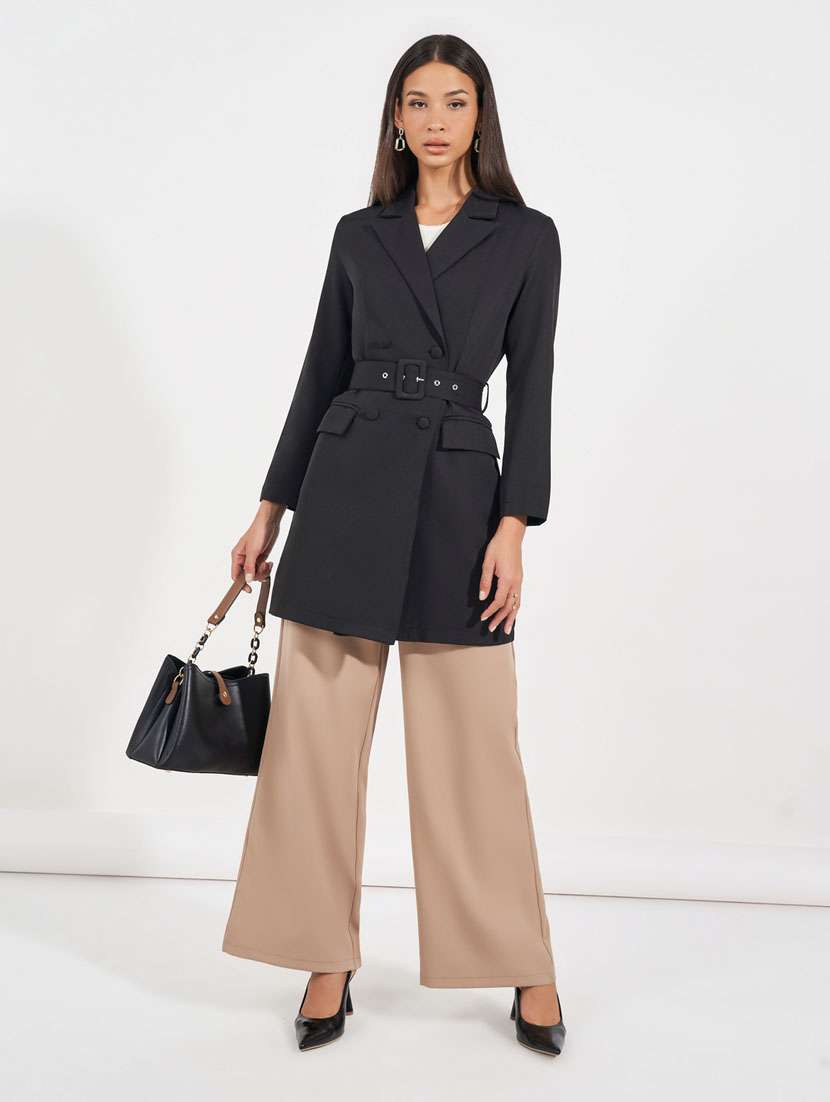 women black solid full sleeve trench coat - 21631999 -  Standard Image - 4