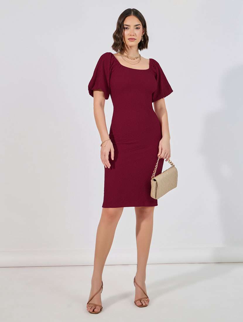 women square neck solid bodycon dress
