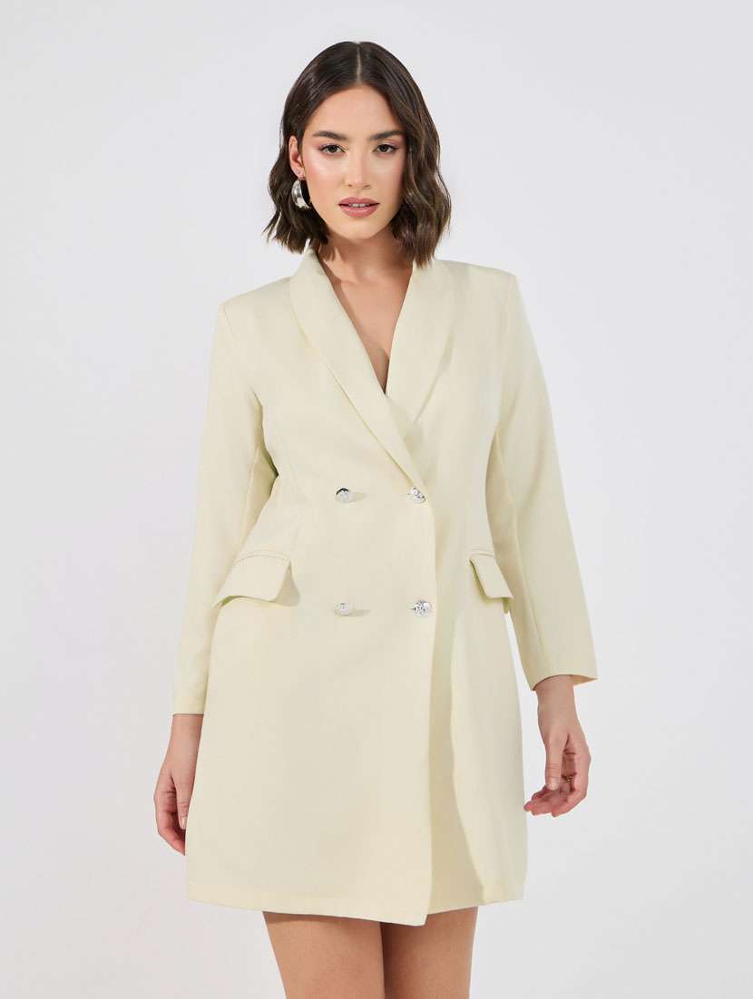 women cream solid long sleeve blazers  - 21632005 -  Standard Image - 1