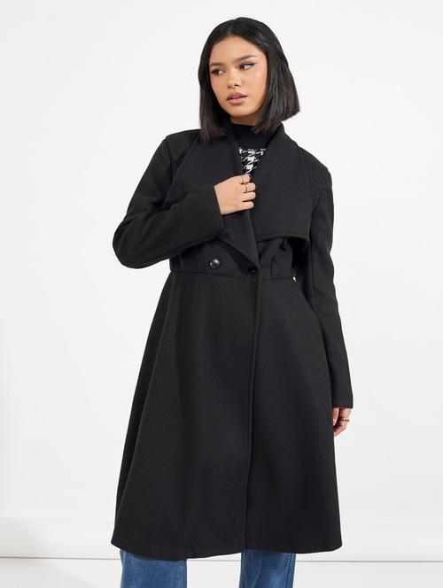 women black solid full sleeve overcoat - 21632023 - Standard Image - 0