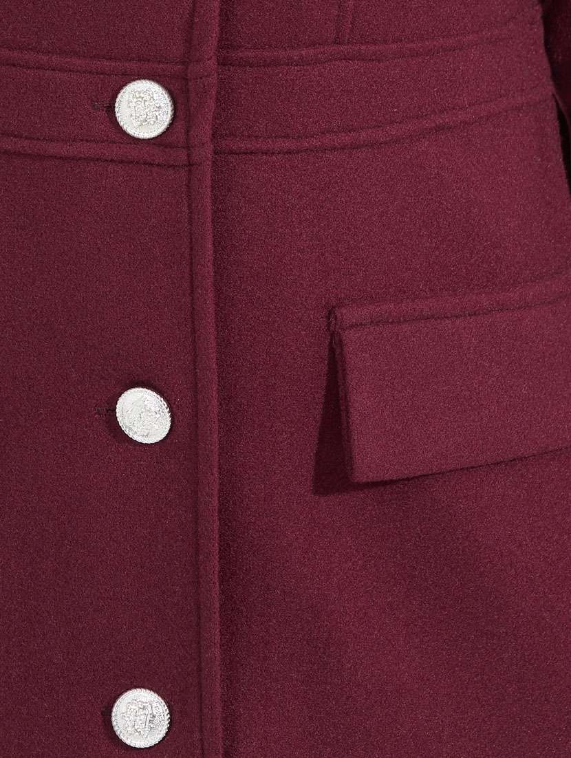 women maroon solid full sleeve overcoat - 21632024 -  Standard Image - 4