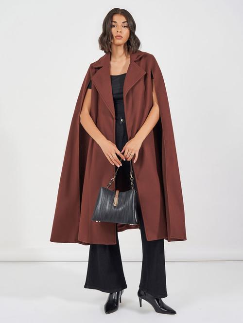 women brown solid long cape sleeve trenchcoat - 21632025 -  Standard Image - 0