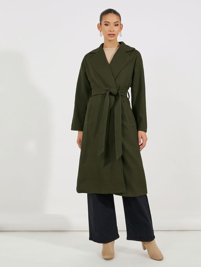 women olive solid full sleeve overcoat - 21632026 - Standard Image - 1