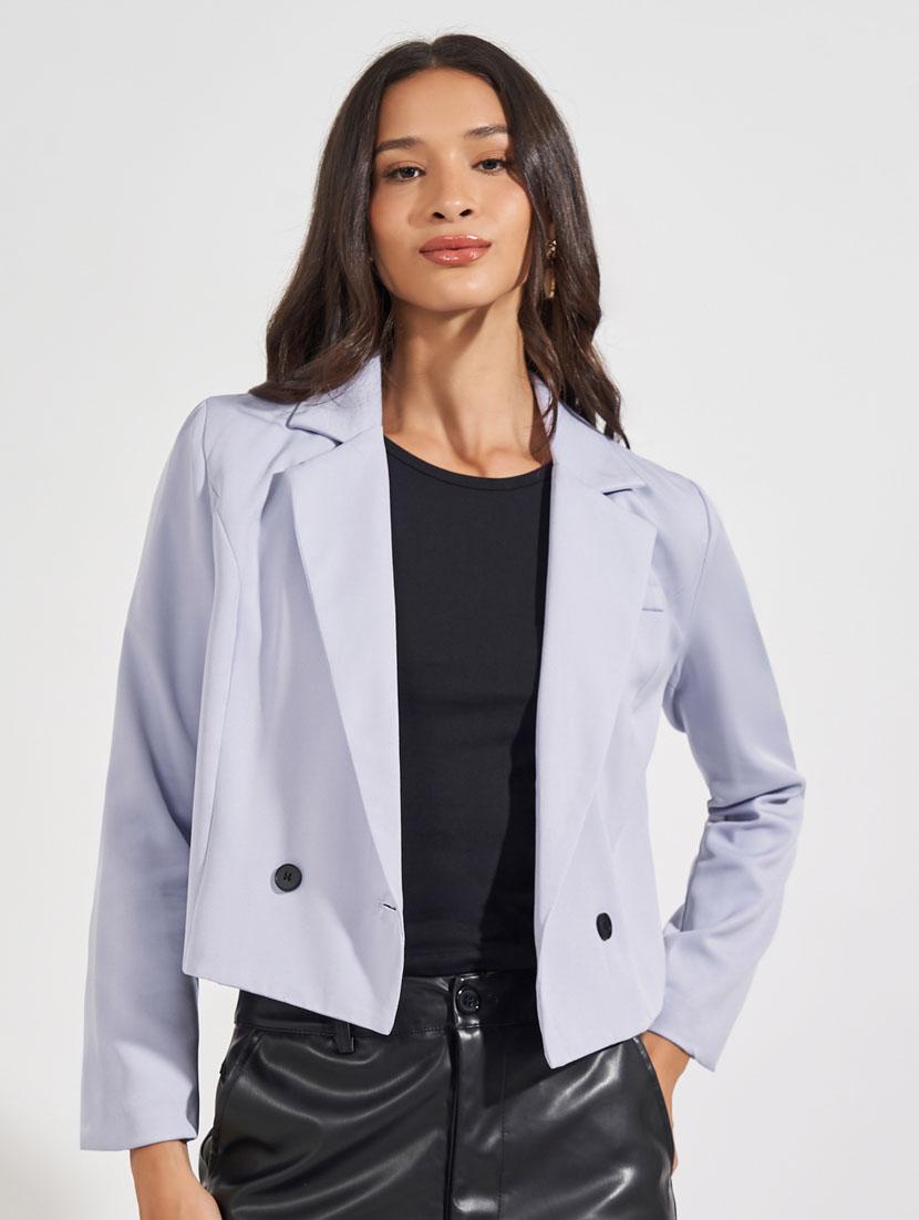 women solid crop casual blazer - 21632028 - Standard Image - 1