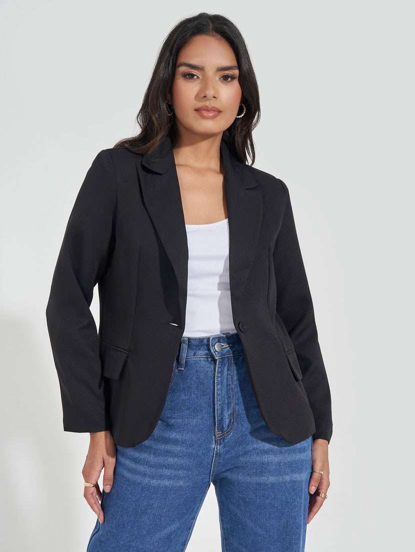 women black solid long sleeve casual blazer - 21632029 -  Standard Image - 1