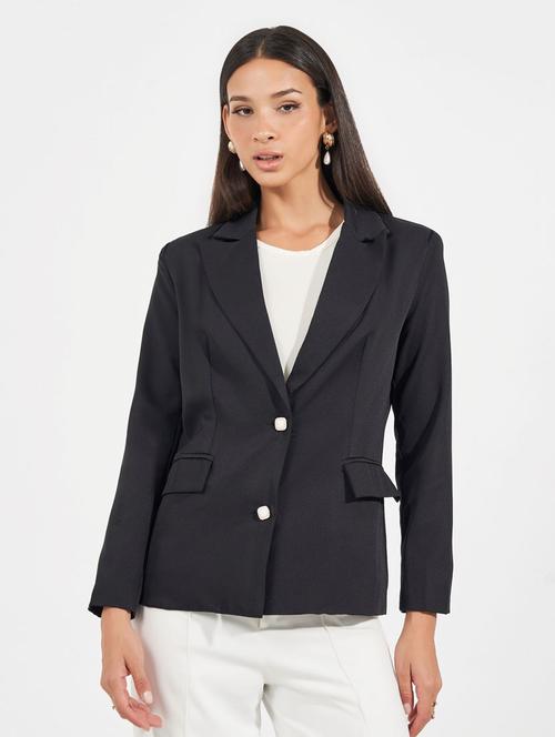 women lapel collar solid casual blazer - 21632031 -  Standard Image - 0