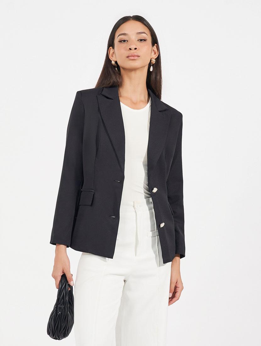 women lapel collar solid casual blazer - 21632031 -  Standard Image - 1
