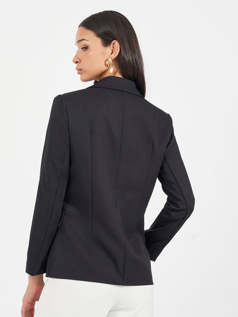 women lapel collar solid casual blazer - 21632031 - Standard Image - 4