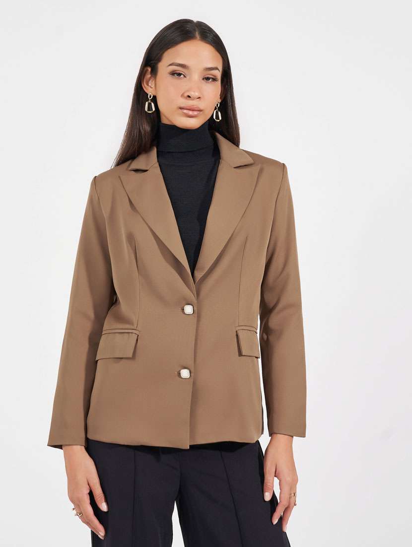 women solid long sleeve casual blazer