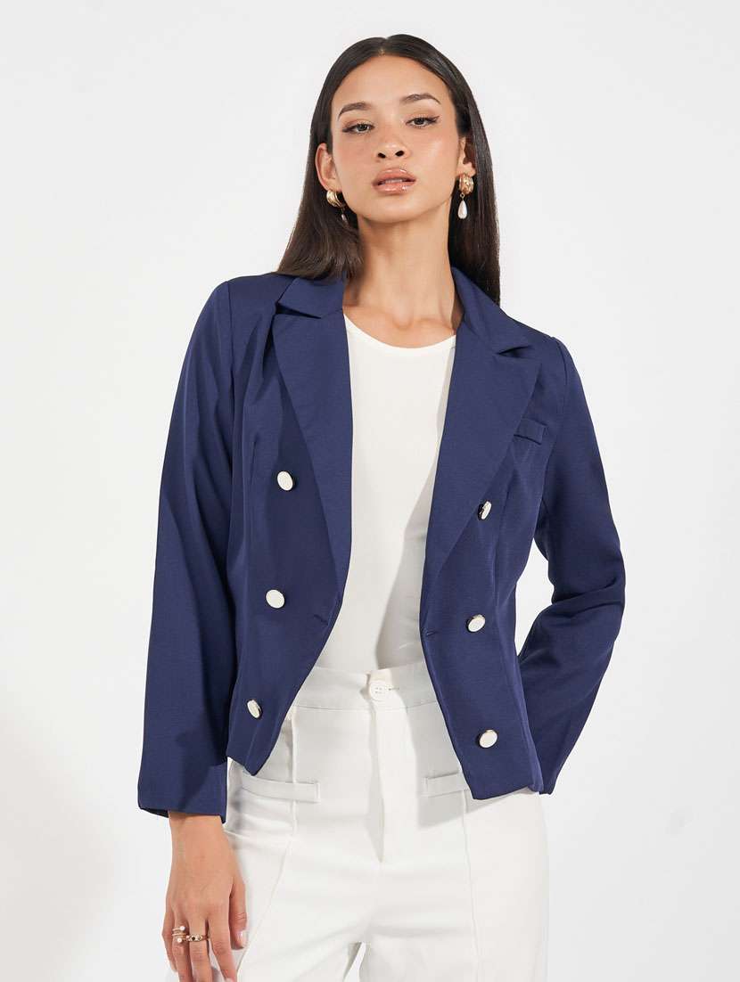 women solid long sleeve casual blazer