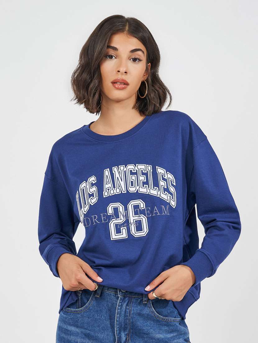 women front print long sleeve sweatshirt