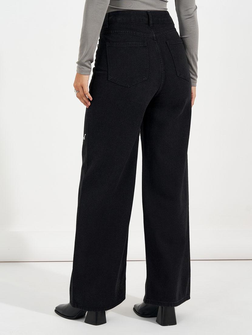 women black plain wide leg jeans - 21632061 - Standard Image - 1