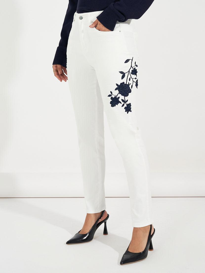 women embroidered high rise jeans - 21632064 - Standard Image - 1