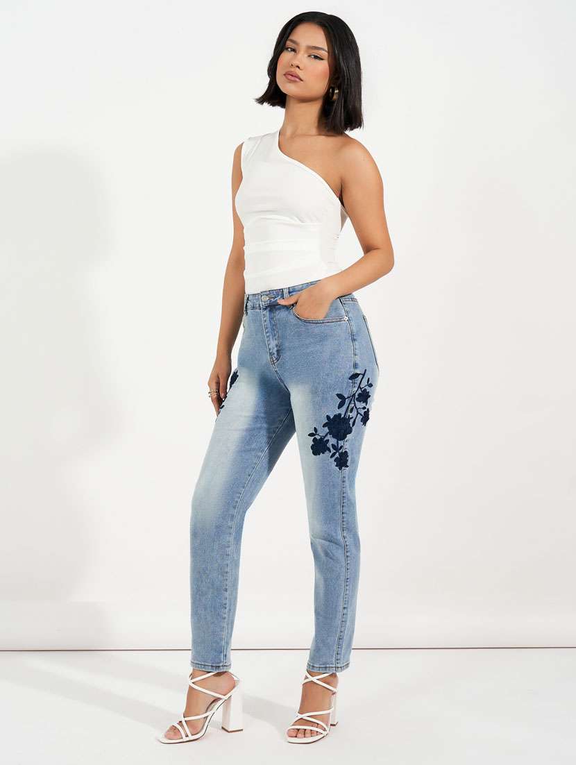 women embroidered high rise jeans - 21632065 -  Standard Image - 4