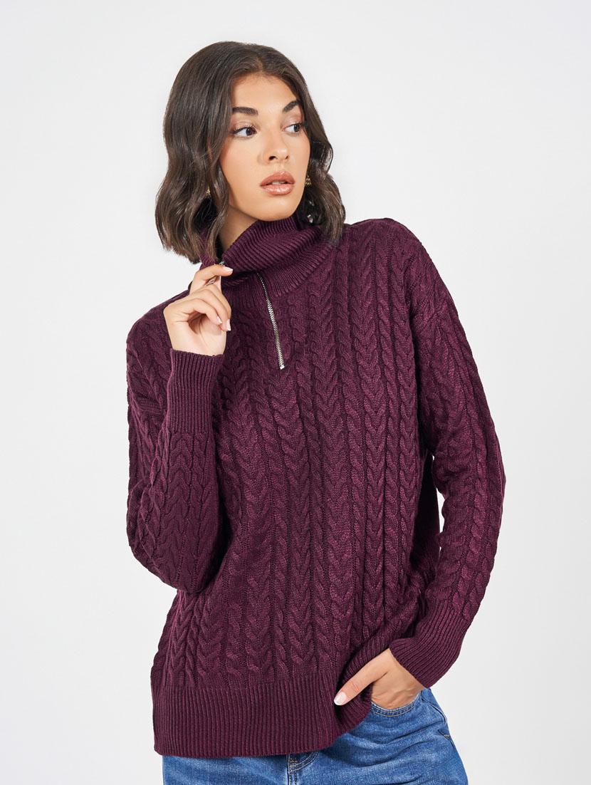 women long sleeves self design pullover - 21632067 - Standard Image - 1