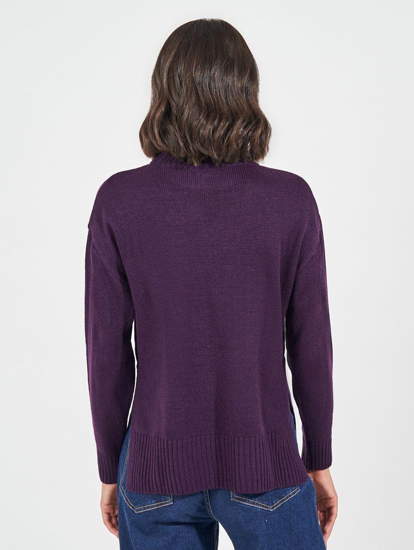 women purple self design long sleeve pullover - 21632069 - Standard Image - 1