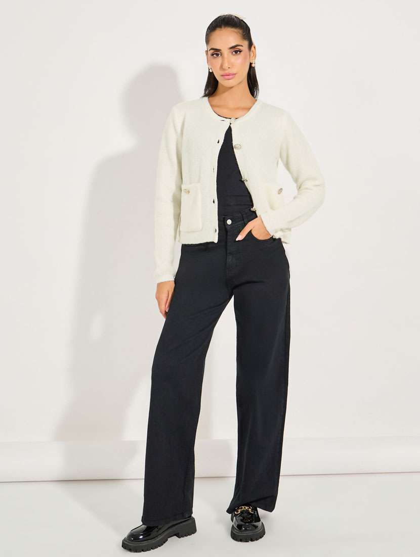 women off white self design long sleeve cardigan - 21632079 -  Standard Image - 4