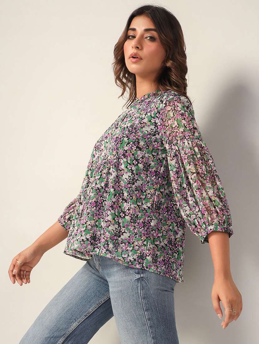 women floral printed puff sleeve top - 21632090 -  Standard Image - 1