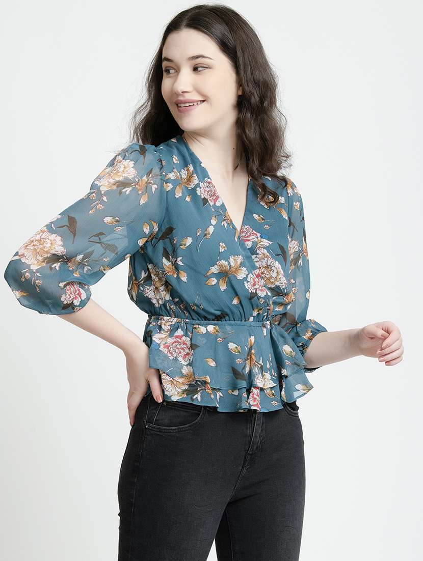 women floral v neck wrap top - 21632093 -  Standard Image - 1