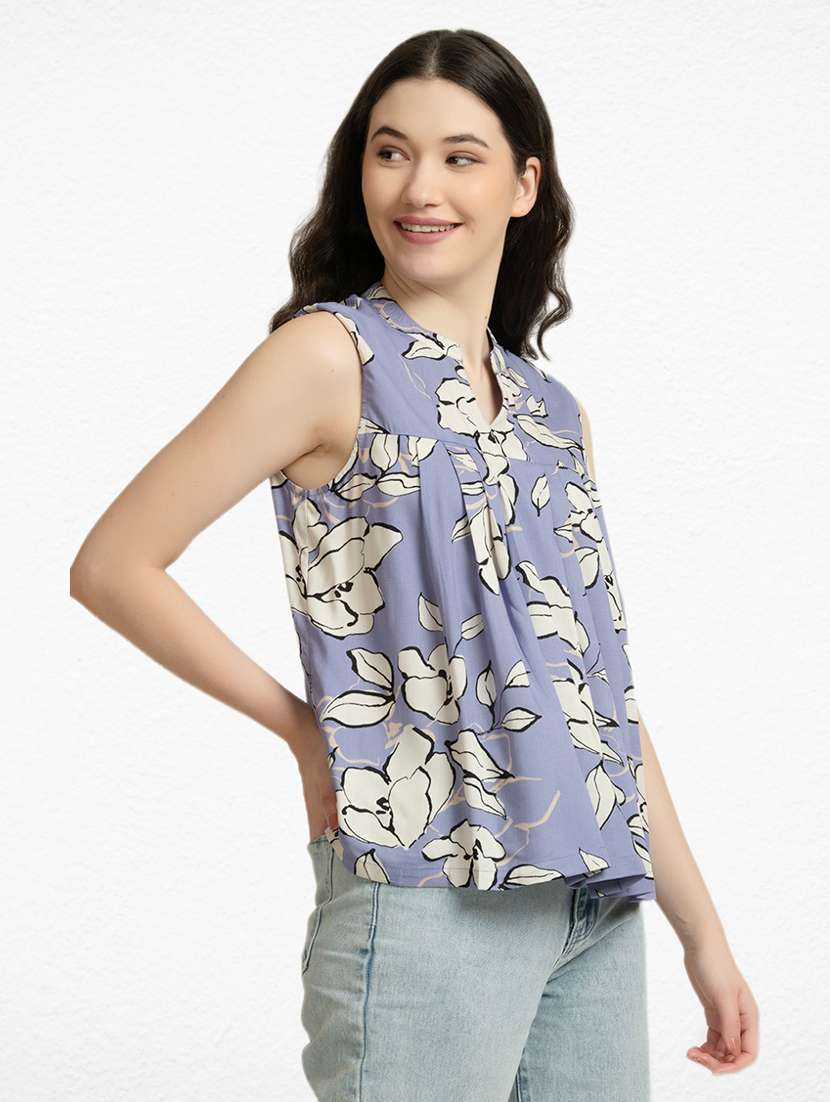 women floral print sleeveless a-line top - 21632095 -  Standard Image - 1