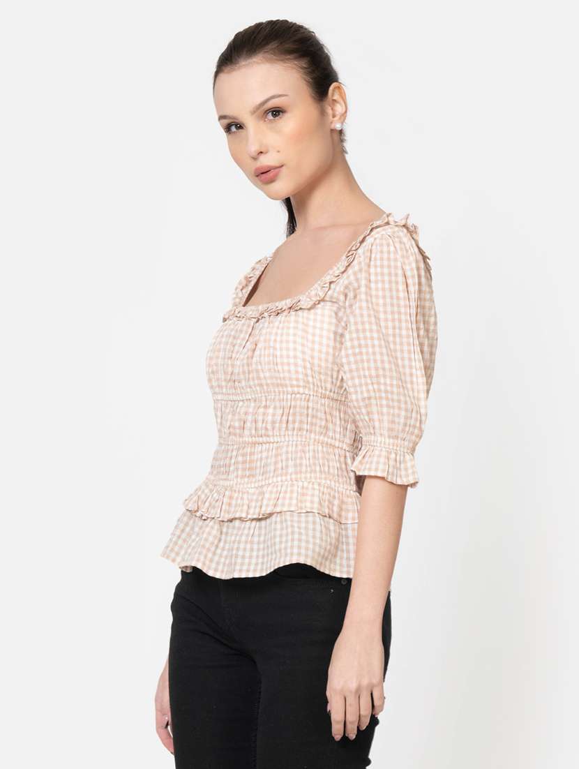 women checkered peplum top - 21632096 -  Standard Image - 1