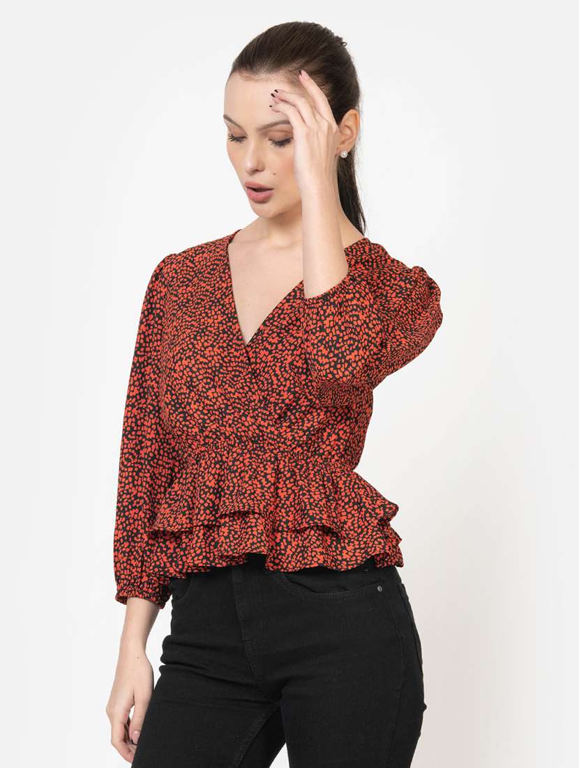 women printed puff sleeve layered top - 21632097 -  Standard Image - 1