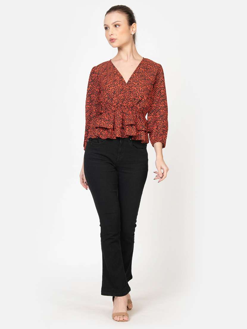 women printed puff sleeve layered top - 21632097 -  Standard Image - 4
