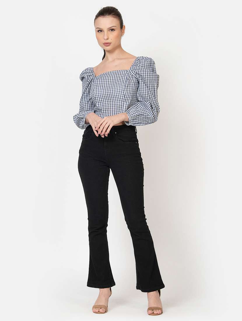 women checks square neck crop top - 21632099 -  Standard Image - 4
