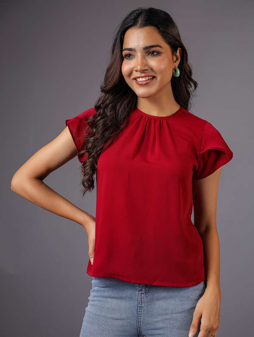 women solid short sleeve regular top - 21632105 -  Standard Image - 1