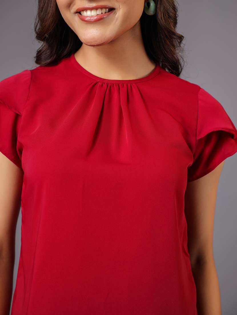 women solid short sleeve regular top - 21632105 -  Standard Image - 4