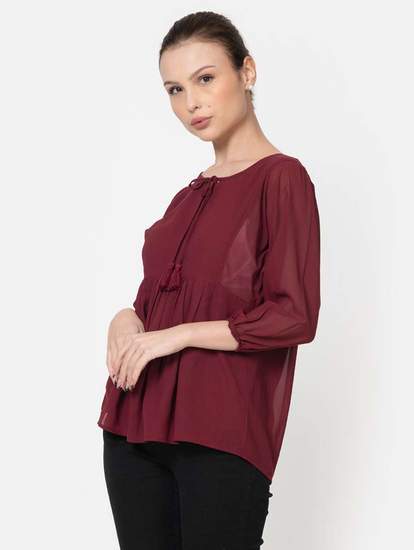 women maroon solid regular top - 21632106 -  Standard Image - 1