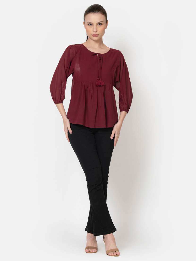 women maroon solid regular top - 21632106 -  Standard Image - 4