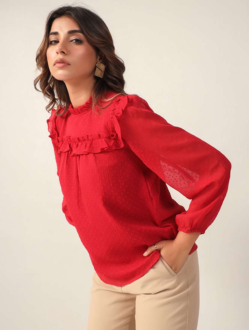women mock neck self design regular top - 21632108 -  Standard Image - 1
