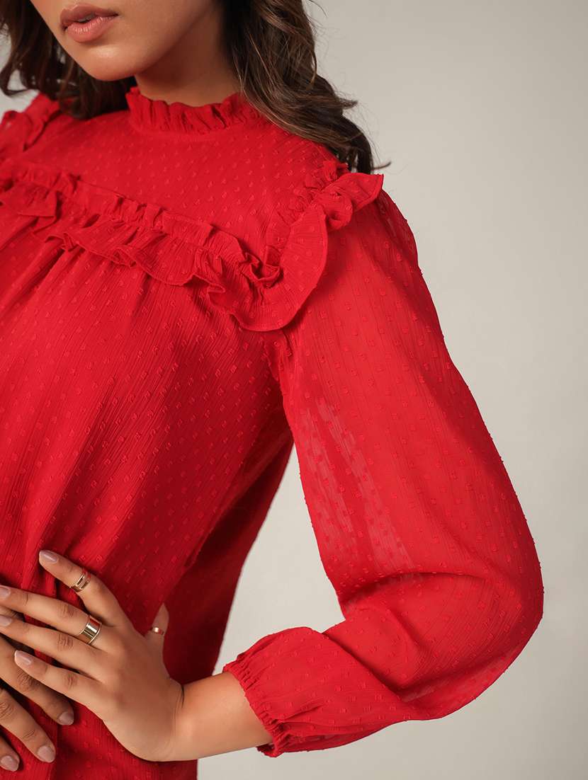 women mock neck self design regular top - 21632108 -  Standard Image - 4