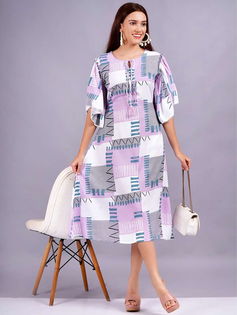 women purple printed a-line dress - 21632136 - Zoom Image - 0