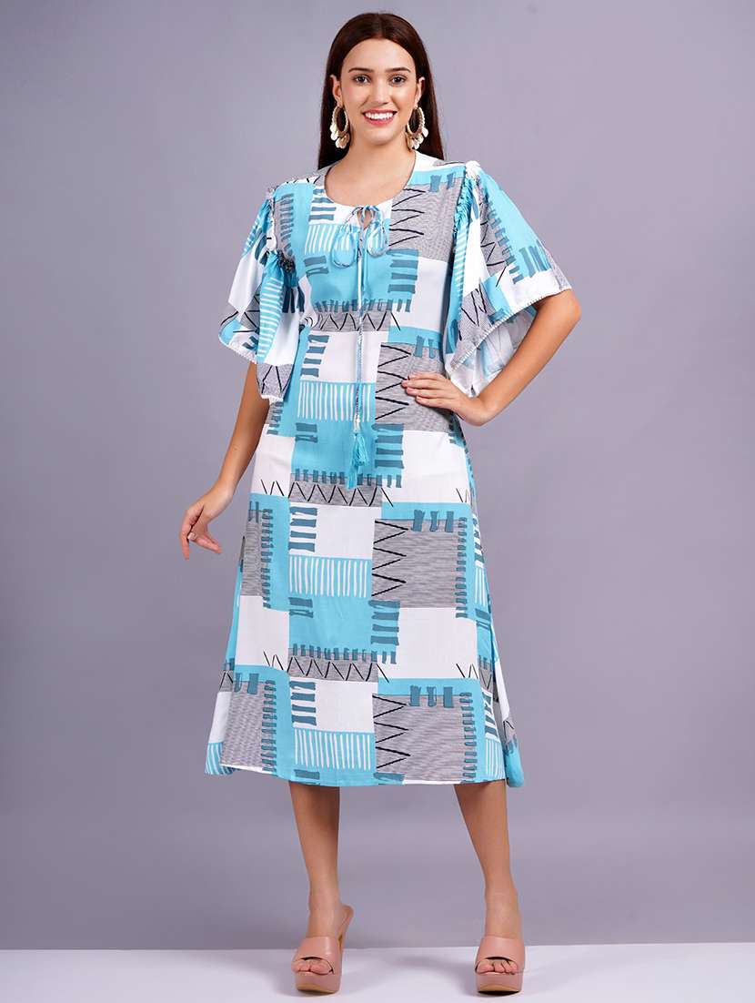 women light blue printed a-line dress - 21632177 -  Zoom Image - 0