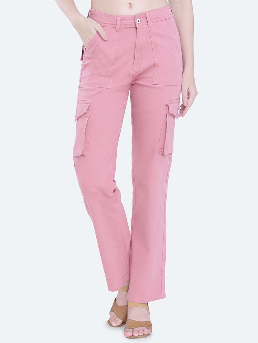 women pink denim cargo