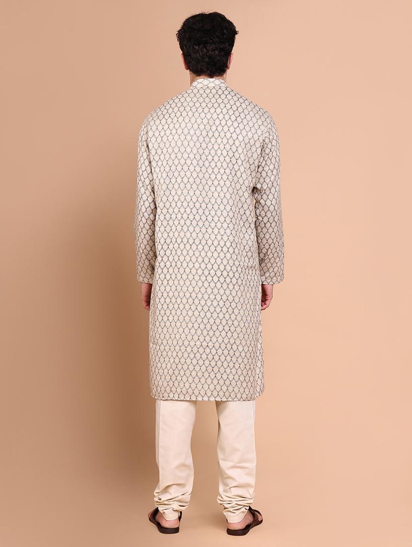 men mandarin neck kurta with trousers ethnic wear set - 21632599 - Standard Image - 4