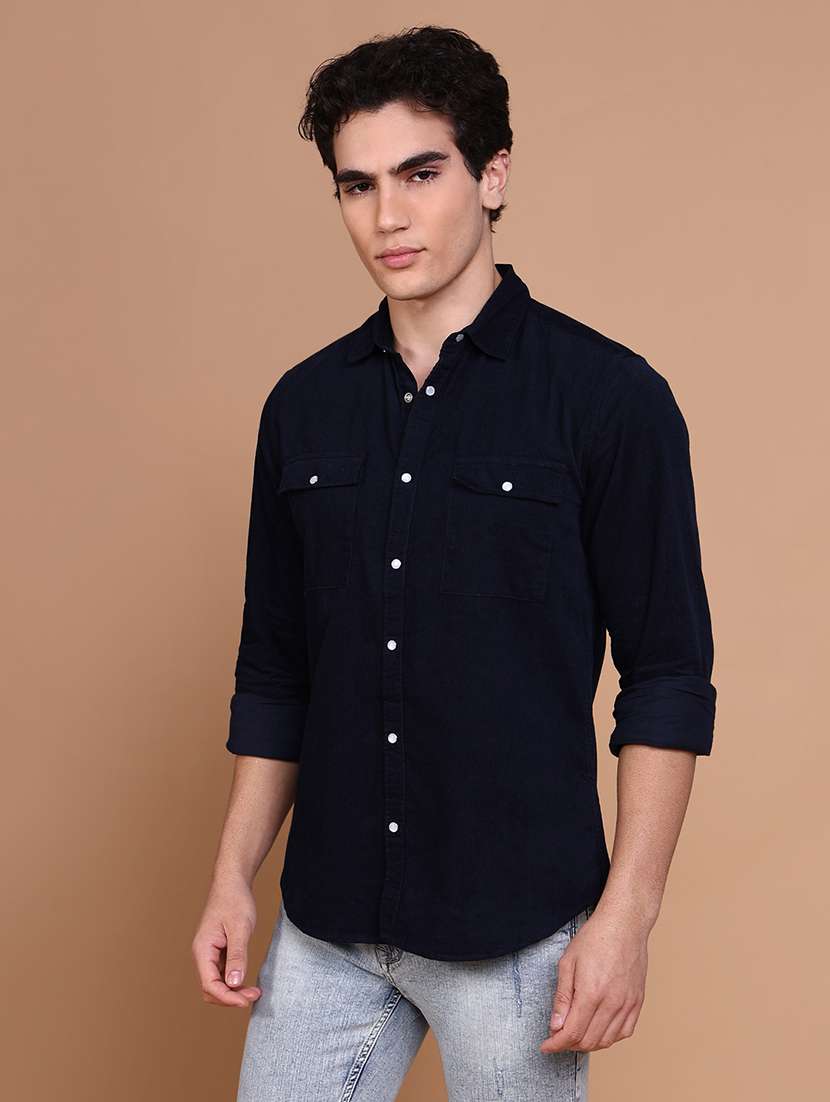 men solid collared long sleeve casual shirt - 21632630 -  Standard Image - 1