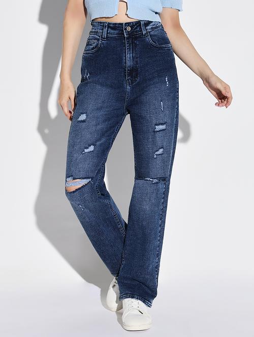 women distress mid rise denim jean - 21632634 - Standard Image - 0