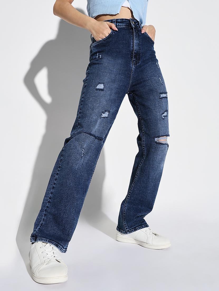 women distress mid rise denim jean - 21632634 - Standard Image - 1