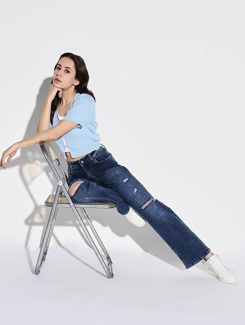 women distress mid rise denim jean - 21632634 - Standard Image - 4