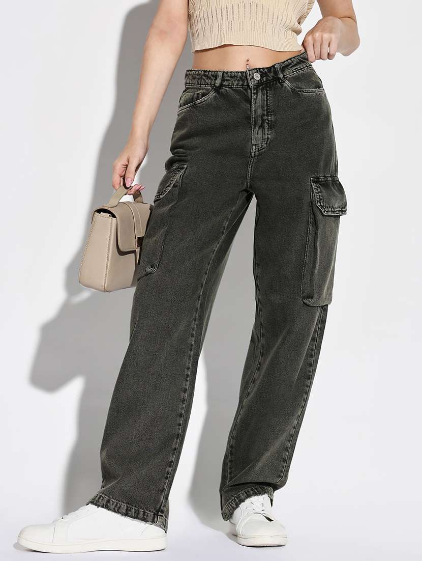 women plain mid rise cargo - 21632636 -  Standard Image - 1