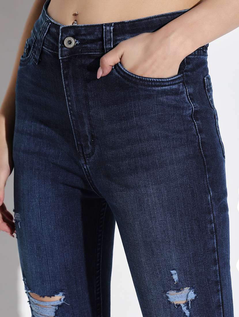 women distress mid rise denim jeans - 21632640 -  Standard Image - 6