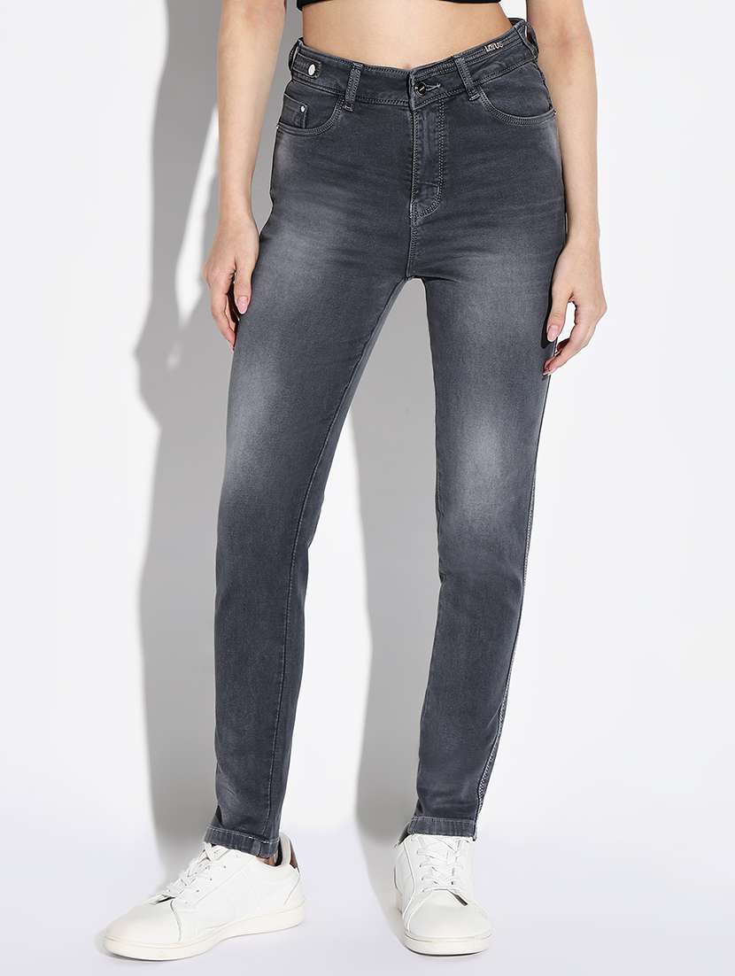 women plain high rise denim jeans