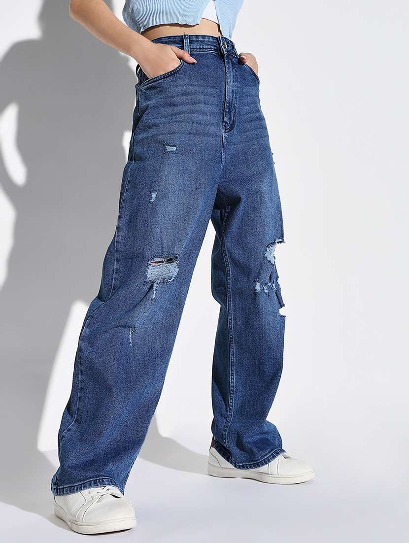 women distress mid rise denim jeans - 21632654 -  Standard Image - 1