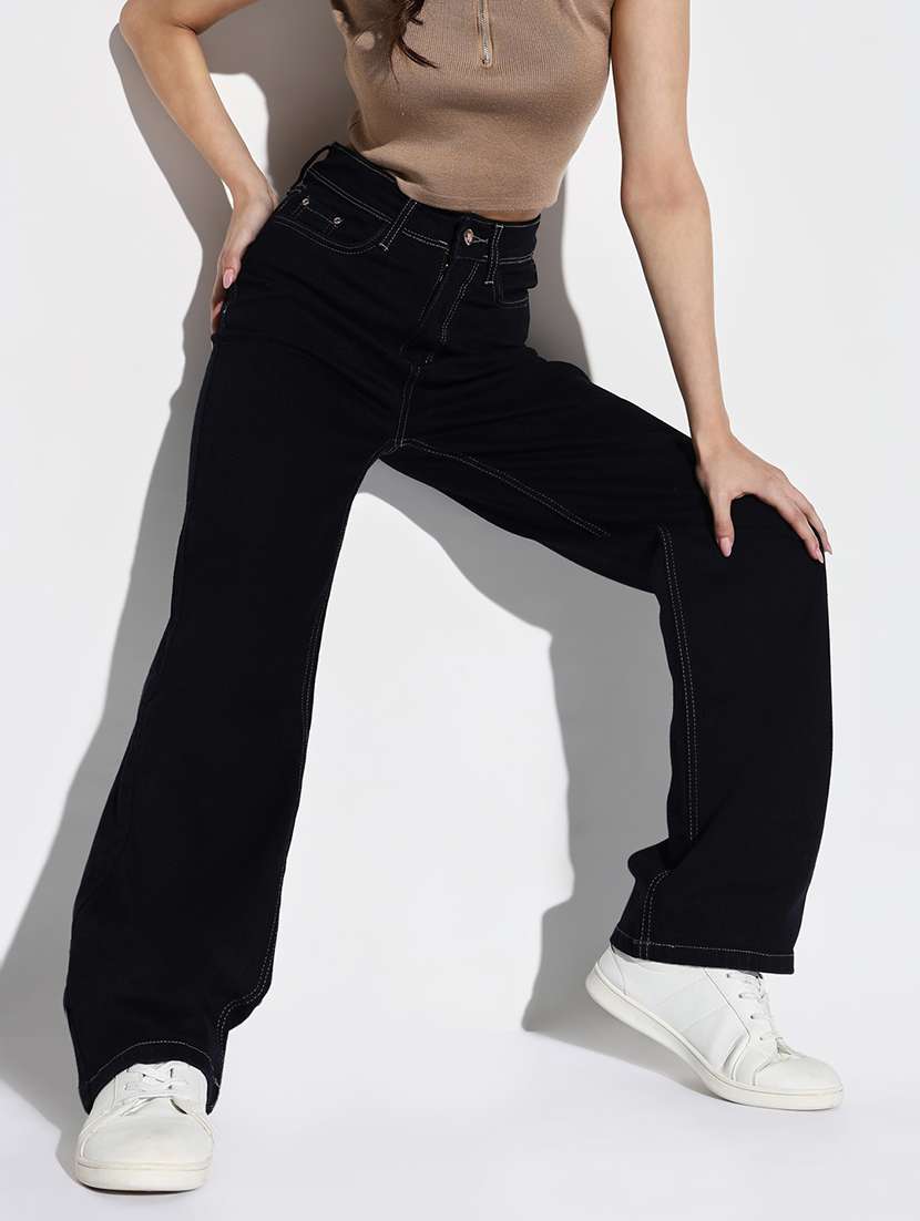 women plain wide leg denim jeans - 21632661 -  Standard Image - 1